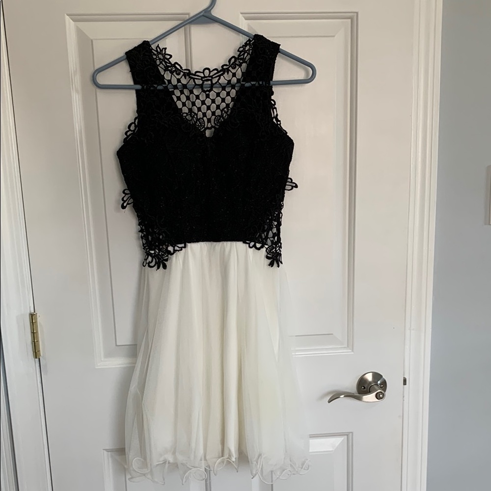 City Studio Black and White Lace Mini Dress